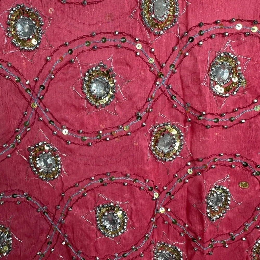 Raj Pink Silk with Gold Embellishments Embroidered Scarf Stunning! 70” x 32”